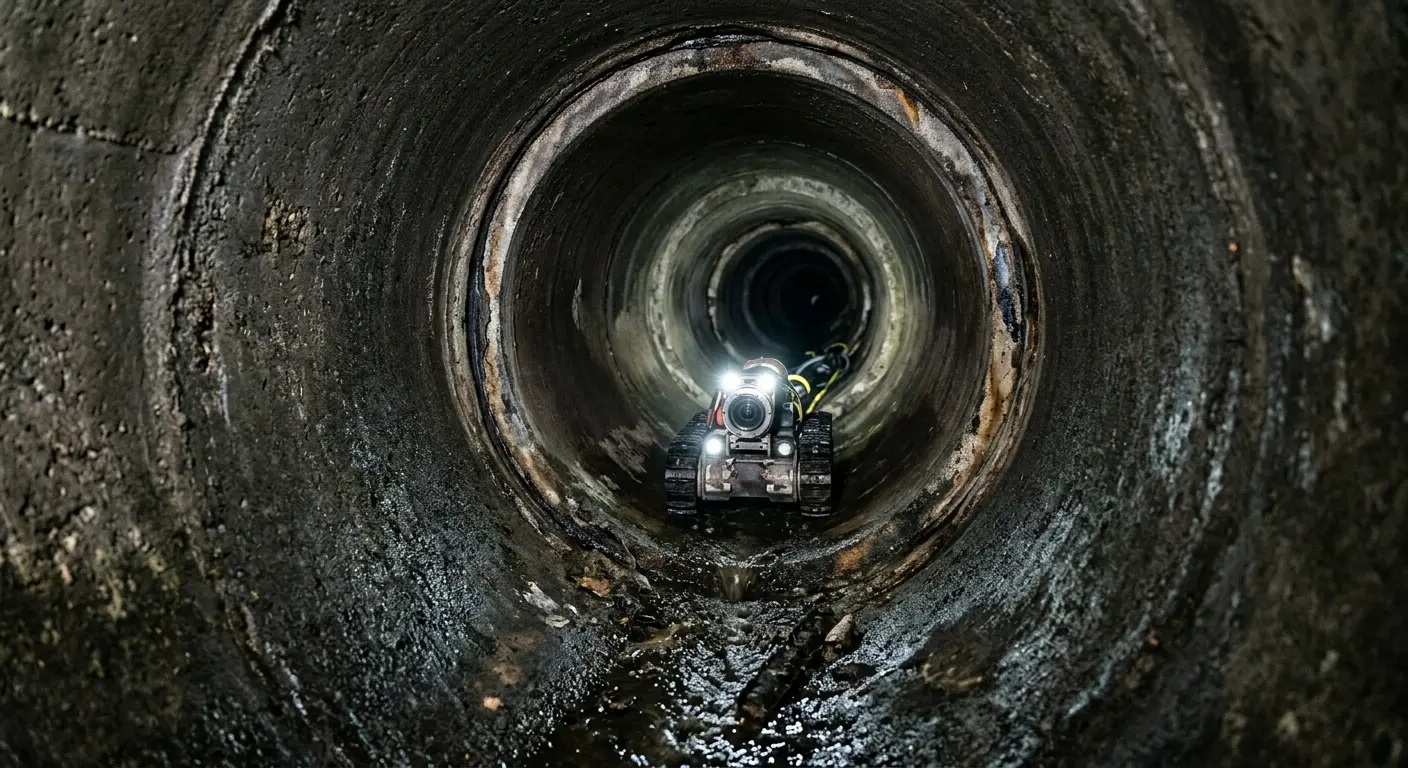 Robotic sewer camera inspecting pipe interior for Sewer Line Repair in Kemp Mill